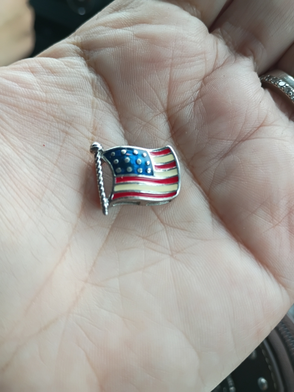 American Flag Sterling Silver Slider Charm- Red, White & Blue